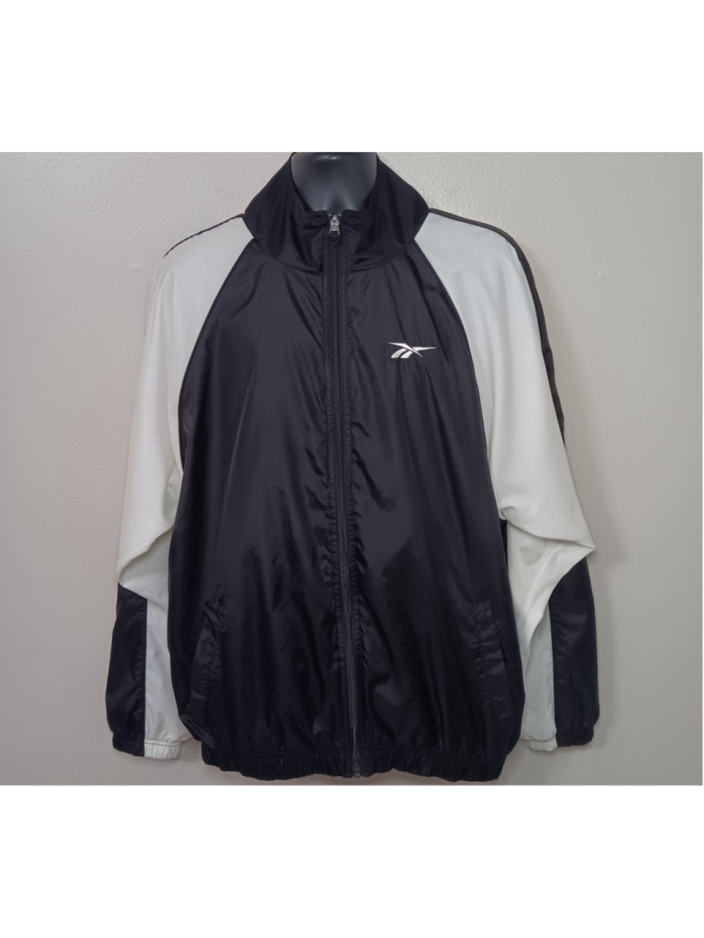 VTG 90s Reebok Adult Large Nylon Track Jacket Windbreaker Black & White